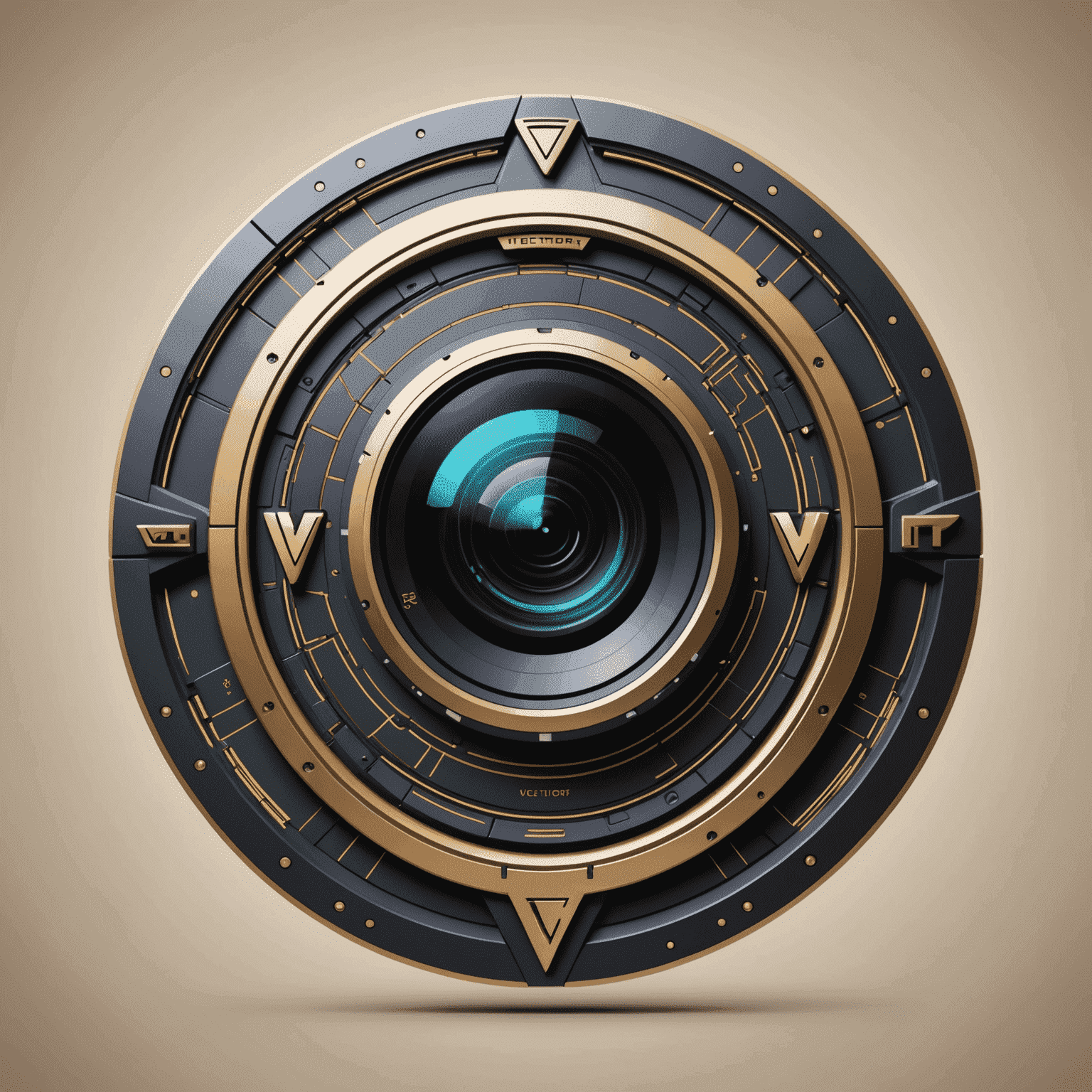 VictoryArenaBets Logo - A futuristic, sleek design incorporating a camera lens and AI circuit patterns