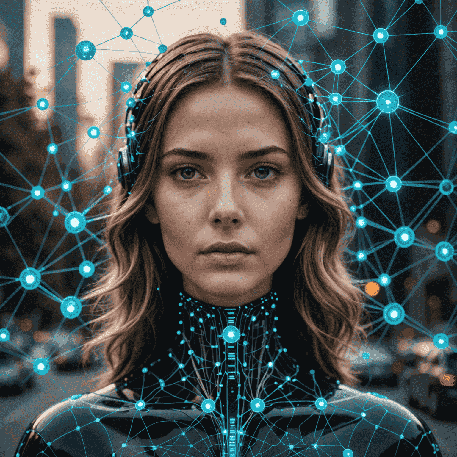 A futuristic visualization of an AI model processing various images, showcasing its ability to edit photos professionally. The image displays a network of interconnected nodes with flowing data streams, symbolizing the AI's learning process.