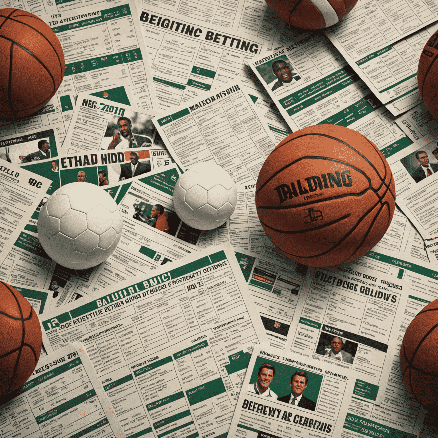 A dynamic collage of sports events, betting slips, and news headlines, symbolizing the latest developments in sports betting